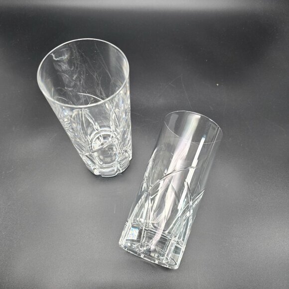 Cut Crystal Highball Glasses Set Of 2 With Elegant Design 6" Tall DH1301 - Picture 5 of 5